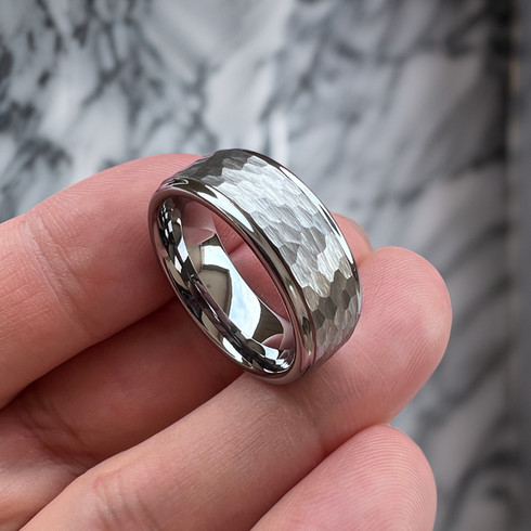 8 mm White Tungsten Band with Hammered Finish - T049TR