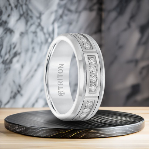 42 cwt Diamond Ring White/Black Tungsten - D045MC