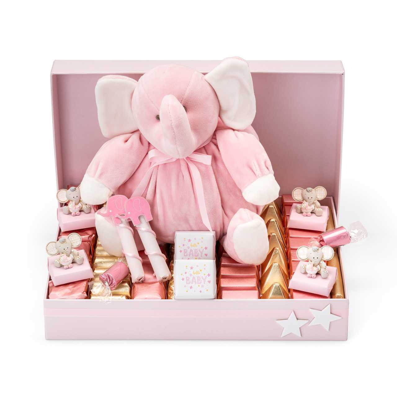 Elephant Plush Baby Girl Chocolate Gift Box lbs of Pink and