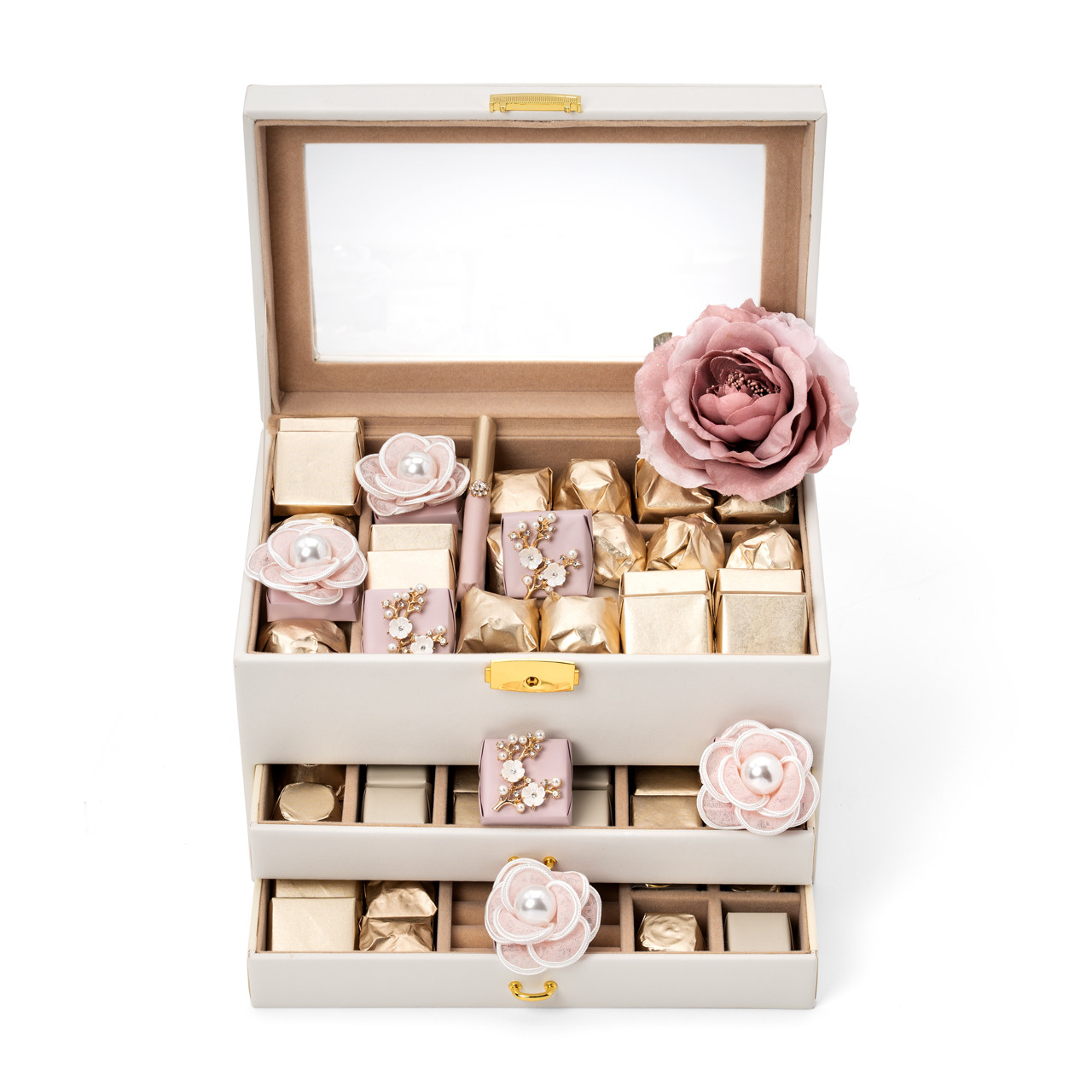 希-story ネイル検定対応 メイクボックス 5点セット キャメル PRETTY IN PINK - Ivory Leather Chocolate Box - Mirelli Chocolatier