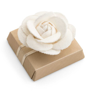 Camellia Flower on a Square Chocolate Bar DECORATED CHOCOLATE Mirelli Chocolatier