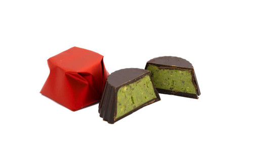 JOY - Pistachio Paste / DARK - 4 OZ. 6 Pcs. CHOCOLATE SOLD BY WEIGHT Mirelli Chocolatier