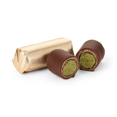PISTACHIO BISCUIT CREAM - MILK / 4 OZ. APPROX. 6 Pcs. CHOCOLATE SOLD BY WEIGHT Mirelli Chocolatier