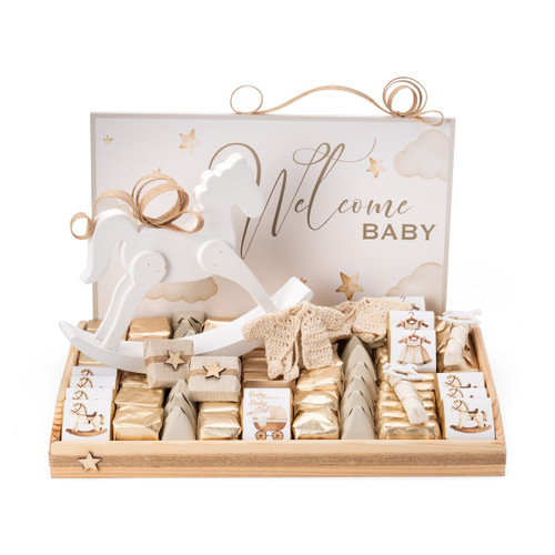 VINTAGE STYLE -  White Rocking Horse Baby Girl Arrangement 