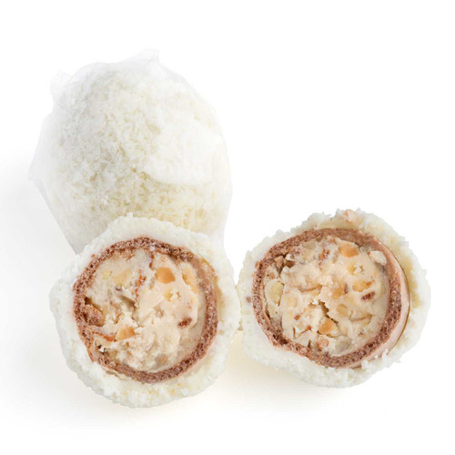 CHOCOLATE COCONUT BALL / WAFER SHELL / WHITE / 4 OZ (Approx. 6 Pcs.) CHOCOLATE SOLD BY WEIGHT Mirelli Chocolatier