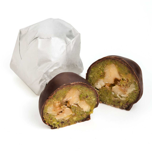 WALNUT PISTACHIO PASTE - Dark / 8 OZ. (Approx. 9 PCs) CHOCOLATE SOLD BY WEIGHT Mirelli Chocolatier