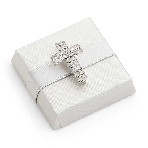 Decorated Chocolate Silver Wrap w/Rhinestone Cross - White COMMUNION / CHRISTENING Mirelli Chocolatier