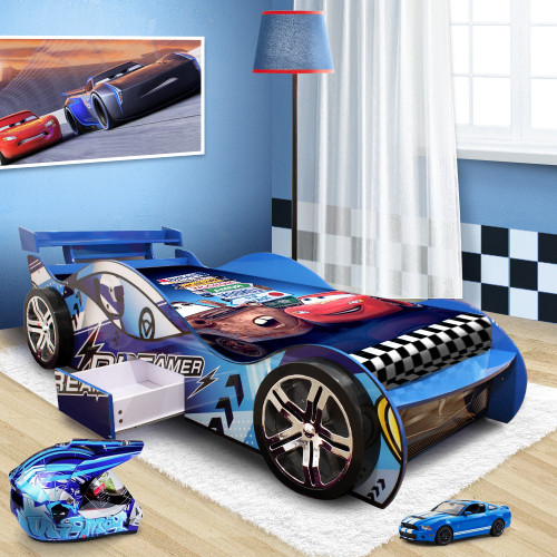 Dreamer Children Toddler Kids Racing Racer Car Bed For Boy Boys in Blue #8006b