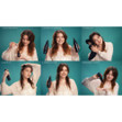 A series of photos of a woman showcasing her hair care routine using the Agadir Rosemary and Ricewater line.