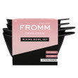 The complete 4 piece set of Fromm Pro Color bowls wrapped in packaging.