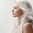 A model with long platinum blonde hair.