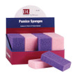 A display box with 10 pink and 10 purple pumice blocks for nail services.