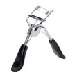 Metal Eyelash Curler with ergonomic black handles and black rubber pad.