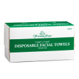 Box of 100 disposable facial towels in a pop-up cardboard container.