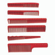 Collection of a Red Ceramic Combs in a variety of styles and sizes.