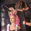 Two hair colorists using the Valera Next Pro ColorPro Hair Dryer on a client with pink hair color. Two hair colorists using the Valera Next Pro ColorPro Hair Dryer on a client with pink hair color.