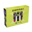 Green packaging box containing the Gamma+ Xceed Clipper, charge base, 4 tight guards, and other accessories.