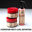 A group show of Level 3 products formulated for curly an textured hair with the tagline "Hydration meets curl definition."