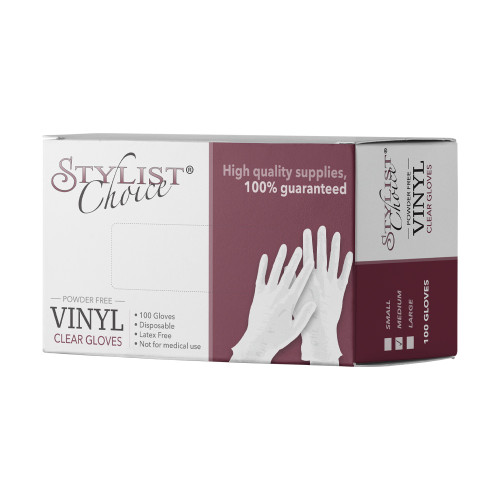 Stylist Choice Powder Free Clear Vinyl Gloves.