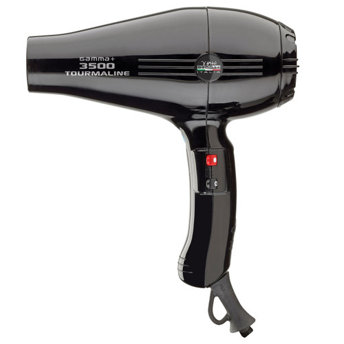 The Gamma+3500 black hair dryer with sleek Italian design.