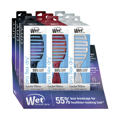 The 9 piece retail display of the Wet Brush Iridescence Icon Flex Dry Brush Collection.