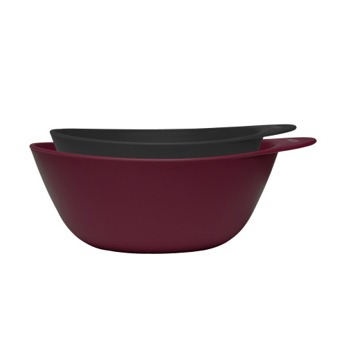 1 small black Fromm Pro Color bowl stacked inside 1 maroon large bowl.