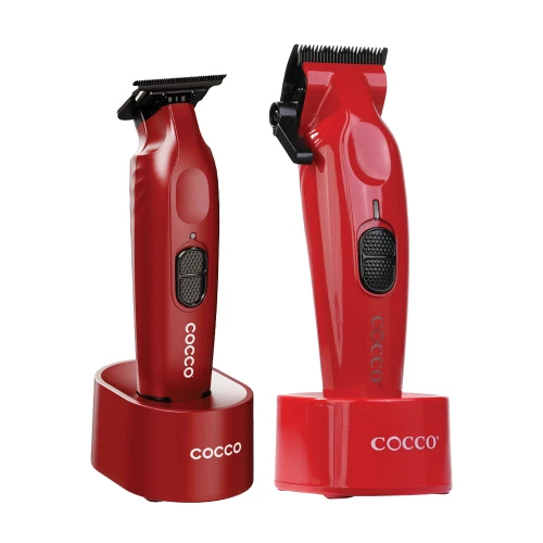 Red Hyper Veloce Clipper & Trimmer Bundle with matching charge bases.