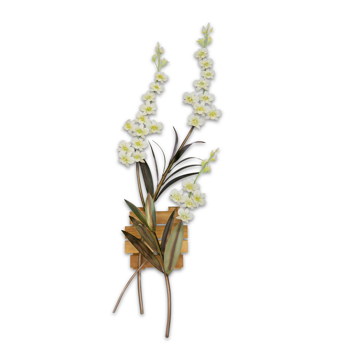 Dendrobium Orchid White Teak Slat Wall Art MM926W Dendrobium Orchid White Teak Slat Wall Art MM926W