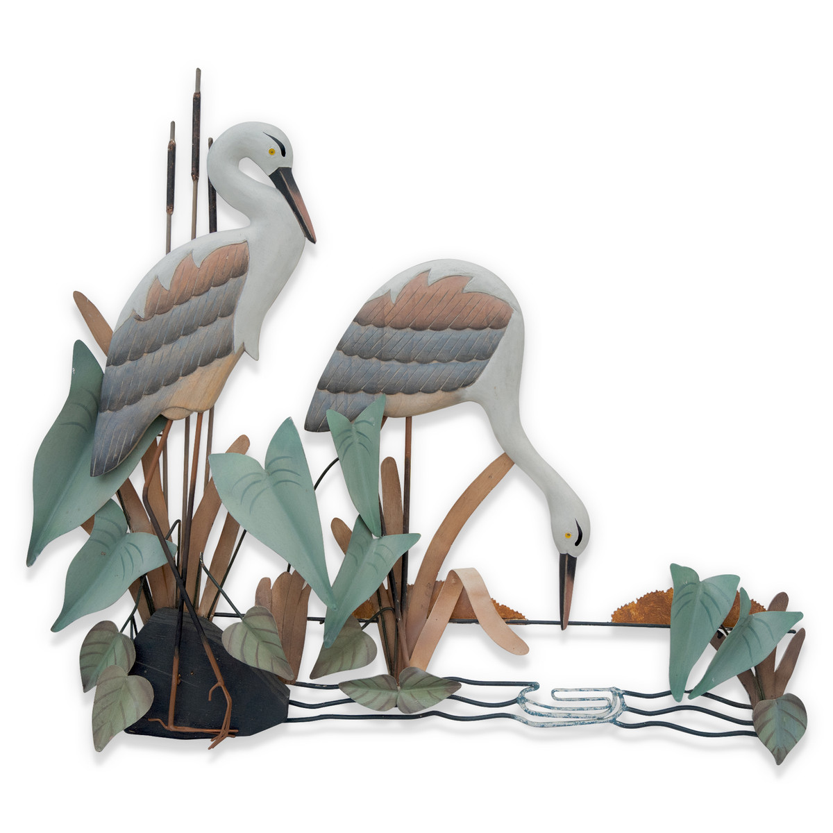 Wall Herons, CW101, Pair of Herons Feeding, Horizontal Herons,