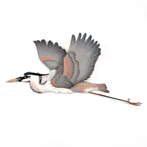 Blue Heron Flying Wood and Metal Wall Art CW288