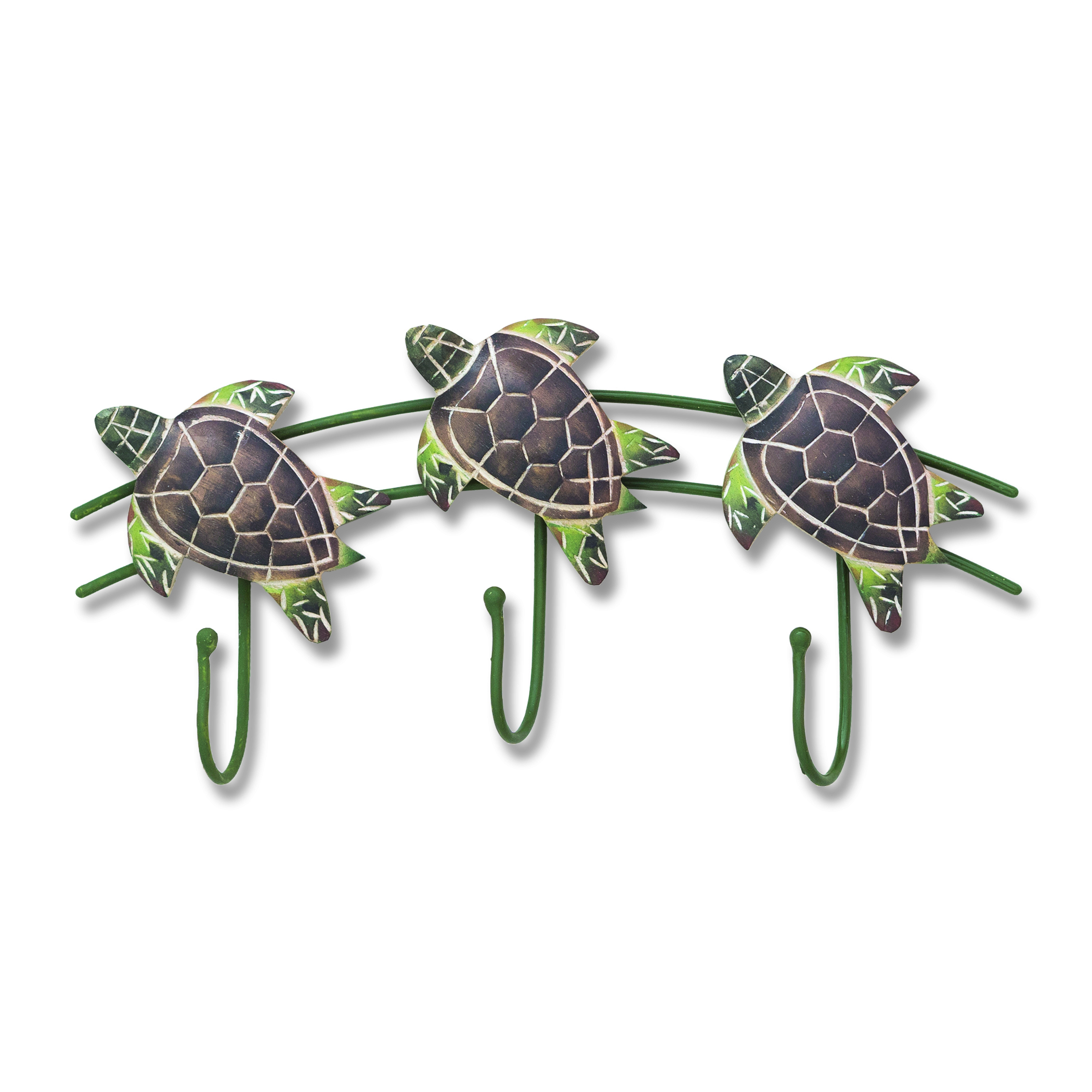 Hand Carved Wooden Sea Turtles Triple Hooks