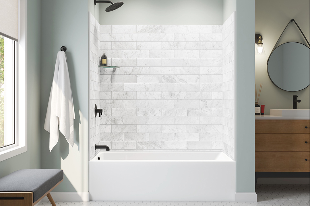 well-lit bathroom in white-blue colors