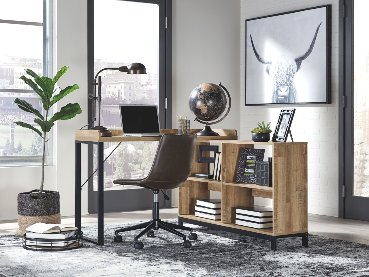 The Gerdanet Light Brown L Shaped Home Office Desk With Swivel