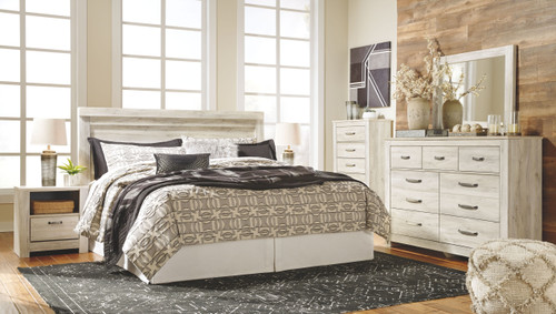 Bellaby Whitewash 7 Pc. Dresser, Mirror, Chest, King Panel Headboard With Bolt On Bed Frame, 2 Nightstands