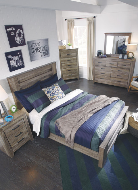 Zelen Warm Gray 5 Pc. Dresser, Mirror, Full Panel Bed