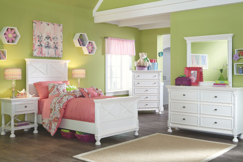 Kaslyn White 7 Pc. Dresser, Mirror, Twin Panel Bed, 2 Nightstands