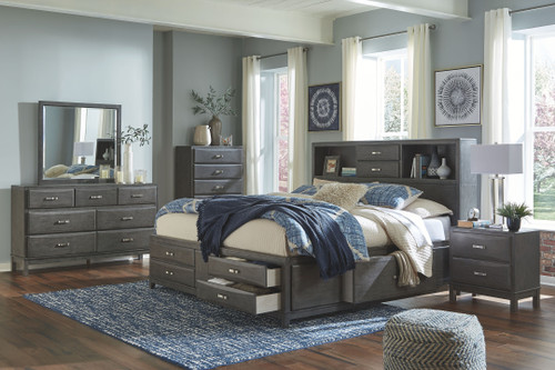 Caitbrook Gray 6 Pc. Dresser, Mirror, Chest & Queen Storage Bed With 8 Drawers