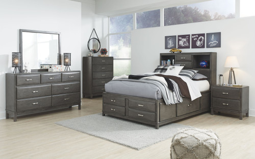 Caitbrook Gray 8 Pc. Dresser, Mirror, Chest, Full Storage Bed, 2 Nightstands