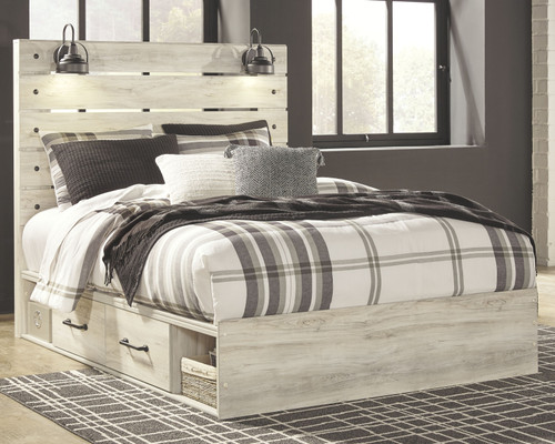 Cambeck Whitewash Queen Panel Bed With Side Storage Drawers