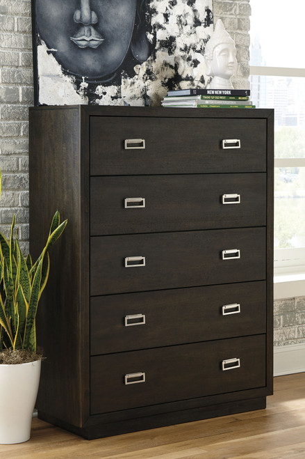 Hyndell Dark Brown Five Drawer Chest Hyndell Dark Brown Five Drawer Chest
