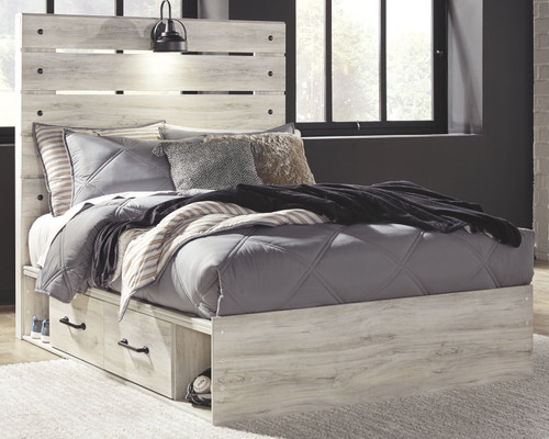 Cambeck Whitewash Full Panel Bed With Side Storage Drawers