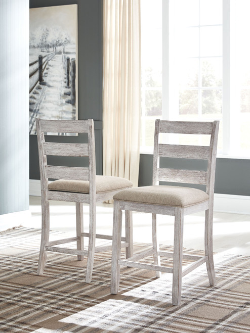 Skempton White 3 Pc. Counter Table, 2 Upholstered Barstools
