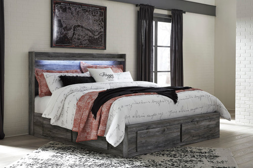 Baystorm Gray King Panel Bed With 6 Storage Drawers