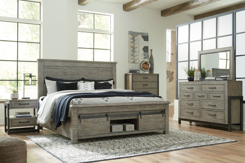 Brennagan Gray 5 Pc. Dresser, Mirror, California King Panel Bed Footboard Storage
