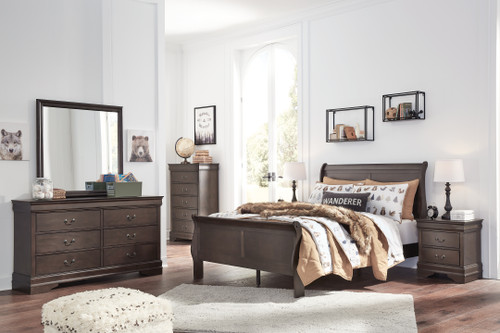 Leewarden Dark Brown 6 Pc. Dresser, Mirror, Full Sleigh Bed, 2 Nightstands