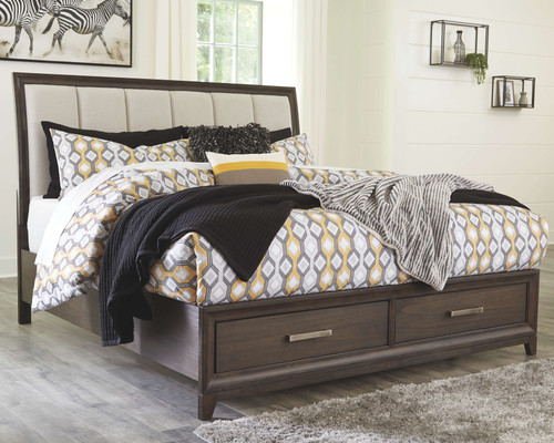 Brueban Rich Brown / Gray California King Panel Bed With 2 Storage Drawers