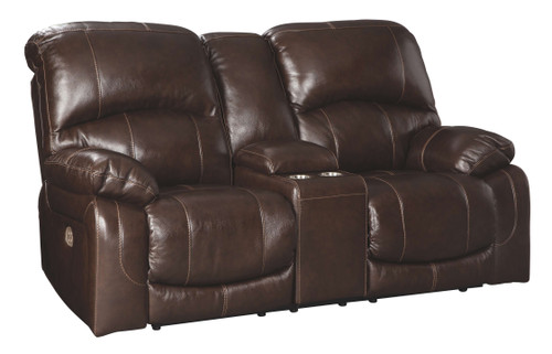 Hallstrung Chocolate Power Reclining Loveseat/Con/Adj Hdrst