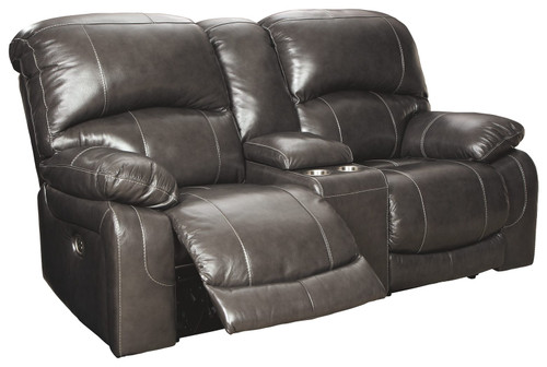 Hallstrung Gray Power Reclining Loveseat/Con/Adj Hdrst
