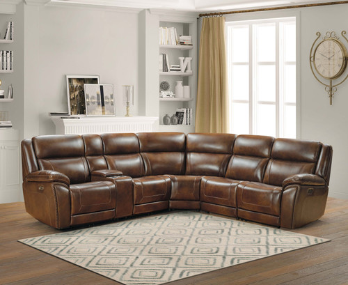 Trambley Walnut Left Arm Facing Power Recliner 6 Pc Sectional