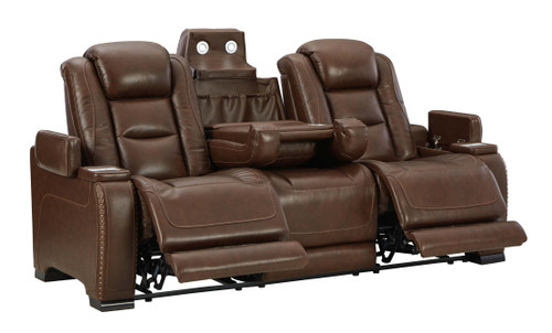 The Man-den Mahogany Power Reclining Sofa With Adj Headrest The Man-den Mahogany Power Reclining Sofa With Adj Headrest